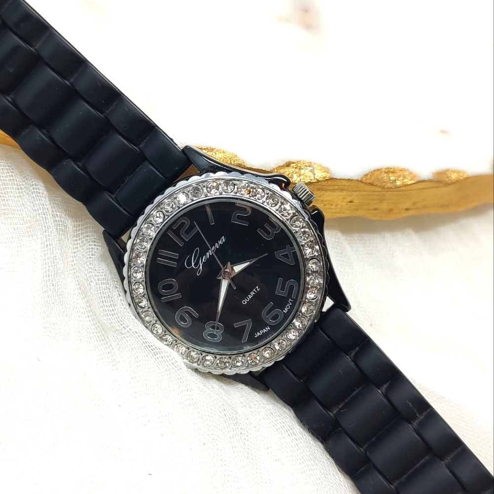 WORKS Geneva women's watch with black silicone band